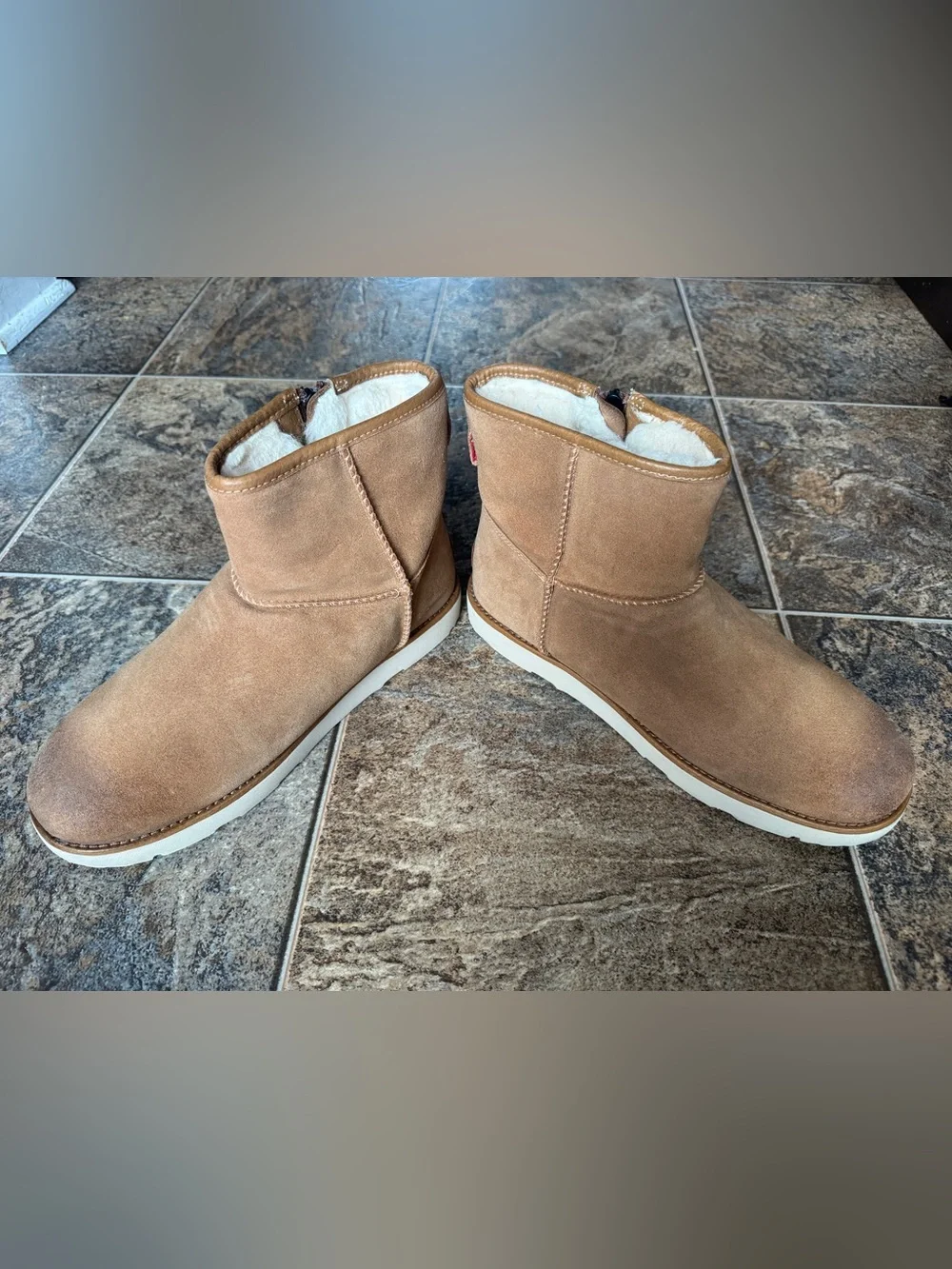 UGG Men's Classic Mini Zip Waterproof Pull On Boots- Chestnut Tan, Men’s Size 10